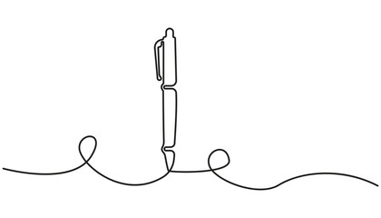 One continuous line drawing of pen writing wave thin stroke. Pencil symbol of study and education concept in simple linear style.