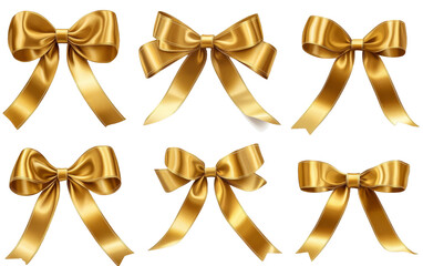 [Transparent Background PNG]Collection of Golden Ribbons Bows