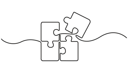Obraz premium Puzzle icon line continuous drawing vector. One line Conundrum icon vector background. Team work icon