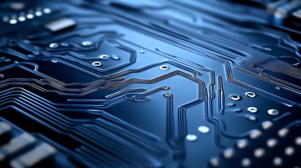 Highdetail futuristic circuit board pattern in deep blue, digital tech concept