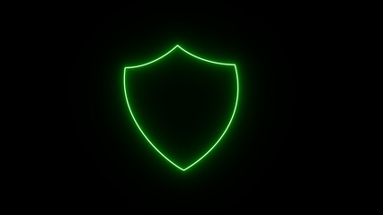 Fototapeta premium Neon shield icon glowing animation security, safety icon. cybersecurity shield, digital protection, neon blue waves, glowing shield icon.