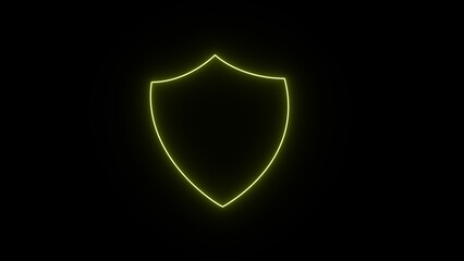 Neon shield icon glowing animation security, safety icon. cybersecurity shield, digital protection, neon blue waves, glowing shield icon.