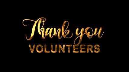 Thank you volunteers text animation on gold color, suitable for social media posts, presentations, and thank you cards for volunteer appreciation.