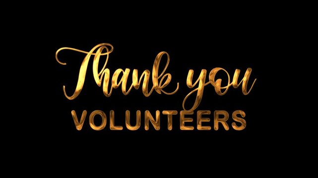 Thank you volunteers text animation on gold color, suitable for social media posts, presentations, and thank you cards for volunteer appreciation.