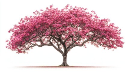 Pink flowering tree isolated on white background.