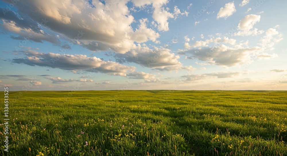 Poster A large field of grass with a few clouds in the sky