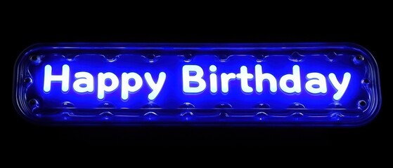 Obraz premium An Illuminated Blue Rectangle Displaying White Text Celebrating Birthdays