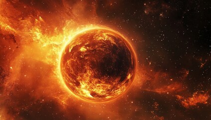 Fiery planet engulfed in cosmic flames