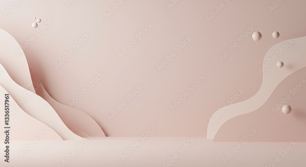 Poster a pink background with a wave and a few small spheres