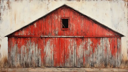Naklejka premium Rustic Red Barn with Weathered Wood and Single Window