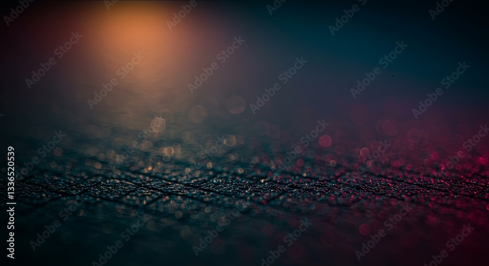 Poster a blurry image of a dark surface with a bright light shining on it