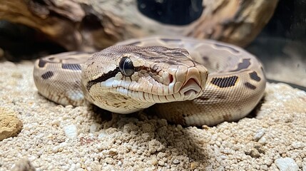 close-up, snake, reptile, scales, texture, detailed, wildlife, nature, exotic, slithering, predator, eyes, fangs, tongue, coiled, pattern, camouflage, striking, venomous, non-venomous, jungle, tropica