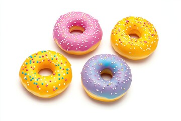 Four assorted donuts with sprinkles.