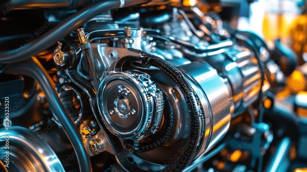 Fototapete close-up of a powerful, intricate engine's internal components, showcasing its complex mechanism and