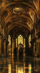 Fototapeta premium A grand ornately designed interior with rich gold and dark details