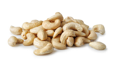 Heap cashew nuts isolated on white background