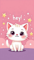 Obraz premium Cute Cat Illustration with Stars on a Pink and Purple Background