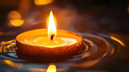 A glowing wax candle with a soft flickering flame creates a cozy ambiance, radiating warmth and tranquility in a vintage book illustration style.