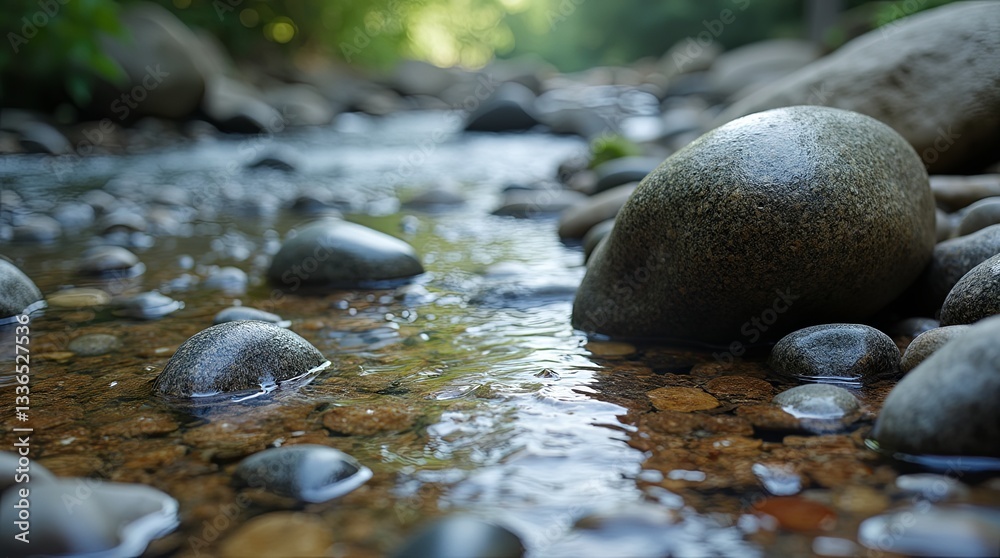 Poster a stream of water with a large rock in it