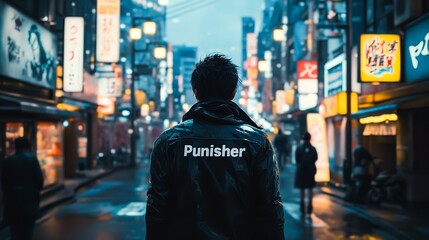 A person stands in Times Square, gazing at the bright neon lights and bustling crowds. The city comes alive at dusk, showcasing its vibrant atmosphere and energy