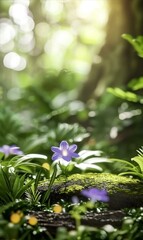 Obraz premium Gentle Bloom in Forest Clearing a Microscopic Fantasy of Nature s Serene Beauty and Calm Greenery