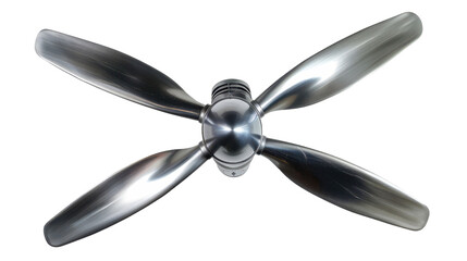 Four-blade airplane propeller rotating on transparent background