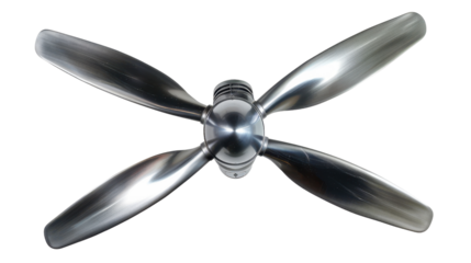 Four-blade airplane propeller rotating on transparent background