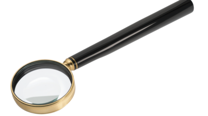 a sleek magnifying glass  with a black handle  isolated on white background