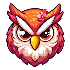 Obraz premium Angry Cartoon Owl Bird Face Pink Flower Cute Illustration Mascot Graphic Design Ele