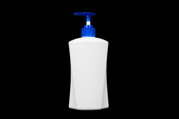 Plastic bottle for detergent cleaning agent isolated on black background. Plastic bottle isolated with clipping path. Empty space for text