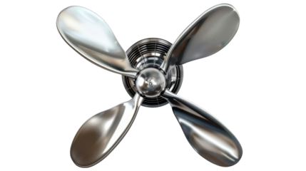 Chrome fan blades rotating on transparent background