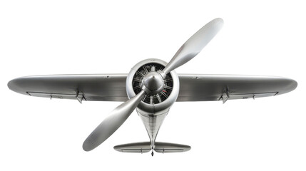 Vintage airplane flying with rotating propeller on transparent background