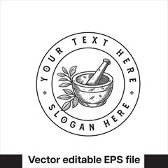 vintage hand drawn mortar apothecary vector. Side by side with coma
