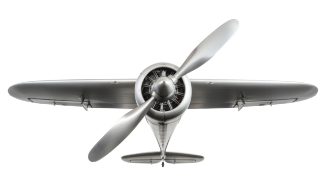 Vintage airplane flying with rotating propeller on transparent background - Powered by Adobe
