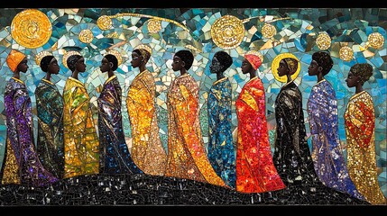 Fototapeta premium Large Intricate Mosaic Depicting Historical and Cultural Scenes