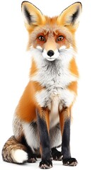 Fototapeta premium Highly detailed, photorealistic red fox sitting gracefully on a white background
