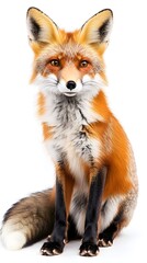 Fototapeta premium Highly detailed, photorealistic red fox sitting gracefully on a white background