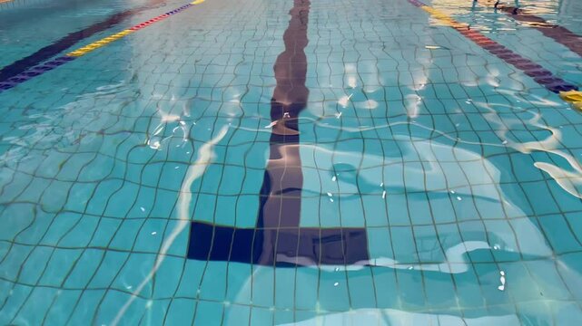 swimming pool with marked lanes.