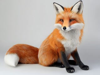 Fototapeta premium Highly detailed, photorealistic red fox sitting gracefully on a white background