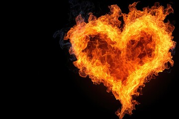 A vibrant heart shape made of flames, symbolizing passion and intensity. The fiery design stands out against a black background.