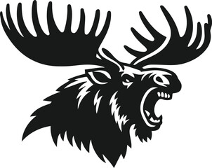 vector illustration of a black angry moose wide antlers