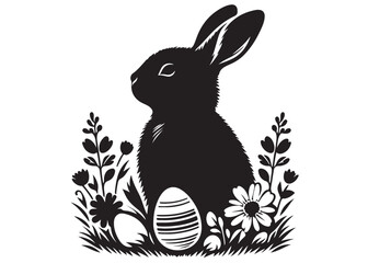 vector rabbit black silhouette icon design illustration, bunny black silhouette vector logo, easter bunny logo icon silhouette, easter rabbit silhouette vector isolated on white background.	

