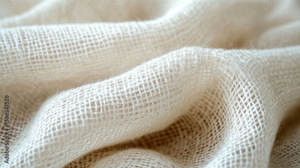 Poster close-up of creamy white fabric with soft folds and textured weave.