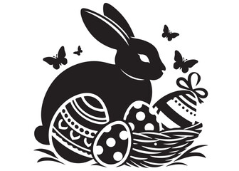 vector rabbit black silhouette icon design illustration, bunny black silhouette vector logo, easter bunny logo icon silhouette, easter rabbit silhouette vector isolated on white background.	

