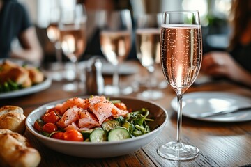 Salmon salad with ros? champagne.