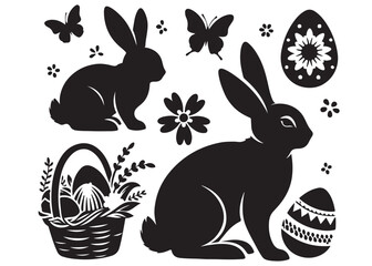 vector rabbit black silhouette icon design illustration, bunny black silhouette vector logo, easter bunny logo icon silhouette, easter rabbit silhouette vector isolated on white background.	
