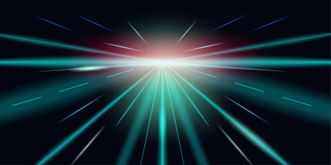 Obraz premium Futuristic light speed motion blur with glowing neon streaks. Sci-fi hyperspace warp background for technology, innovation, gaming, cyberspace, digital art, and high-speed internet concepts.