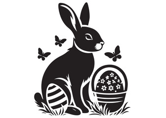 vector rabbit black silhouette icon design illustration, bunny black silhouette vector logo, easter bunny logo icon silhouette, easter rabbit silhouette vector isolated on white background.	
