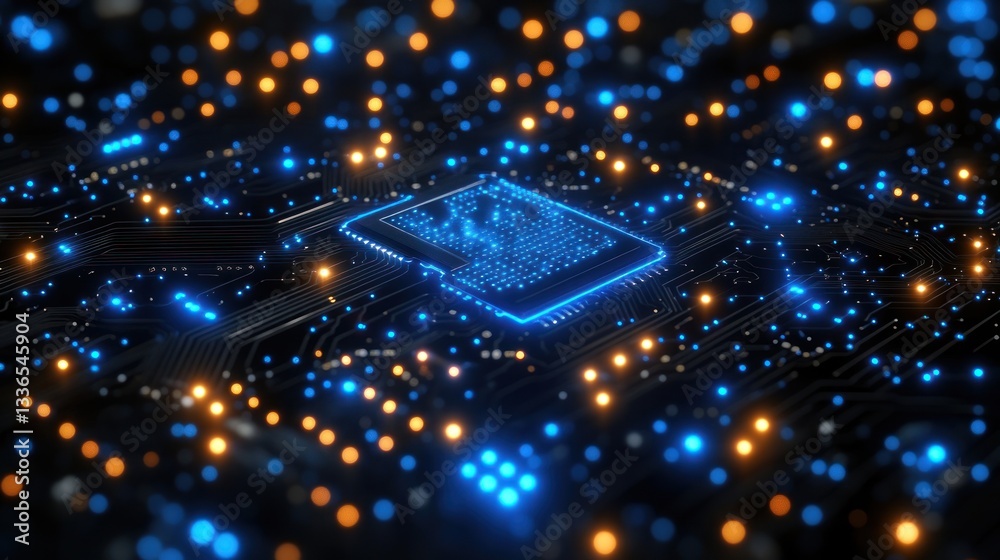 Aufkleber close-up of illuminated central processing unit on a circuit board.