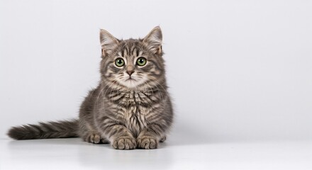 Cute Tabby Kitten Sitting on White Background